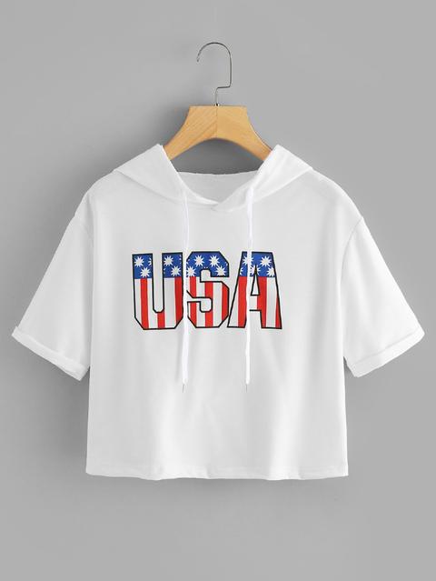 T-shirt Con Cappuccio A Spalla Con Stampa A Goccia Usa