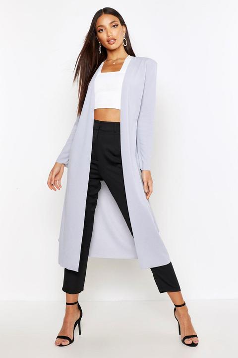 Womens Ruched Waist Maxi Duster Jacket - Grey - M/l
