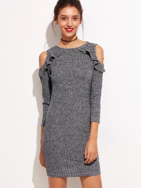 Vestido Con Hombros Al Aire - Gris