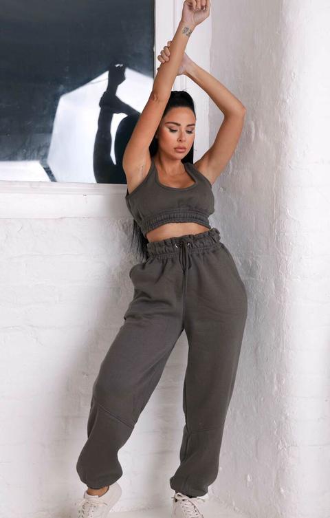 Charcoal Oversized Sleeveless Crop Top & Drawstring Waist Joggers Co-ord - Alisha