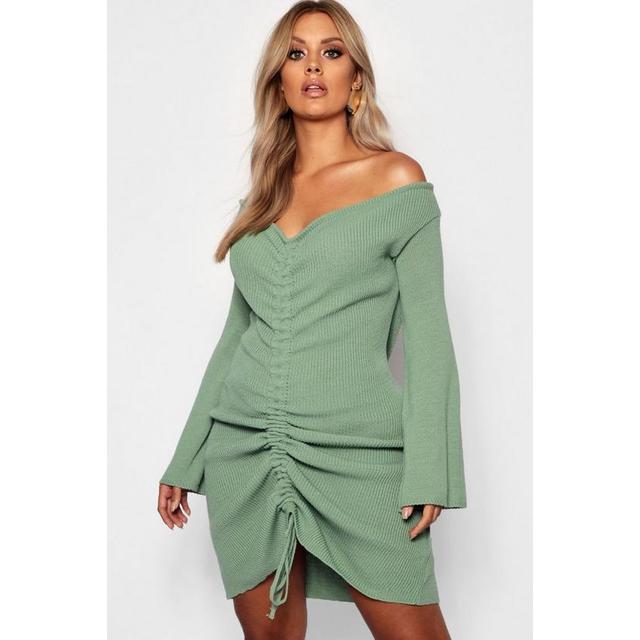 ruched bardot knitted dress