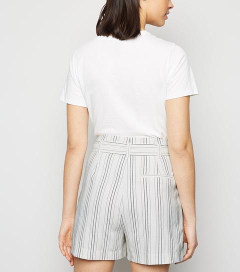 Off White Stripe Linen Look Belted Shorts New Look