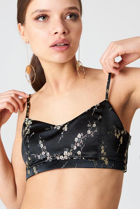 Na-kd Flower Patterned Bandeau Top - Black