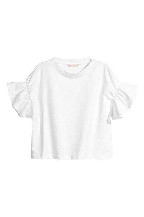 Camiseta Con Volantes - Blanco