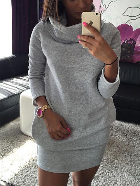 Grey Pockets Long Sleeve Casual Sweet Going Out Mini Dress