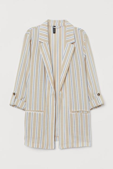 H & M - Blazer In Cotone A Righe - Beige