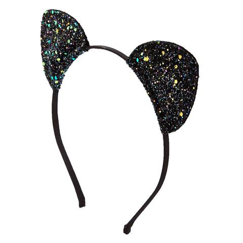 Claire's Black Glitter Cat Ears Headband