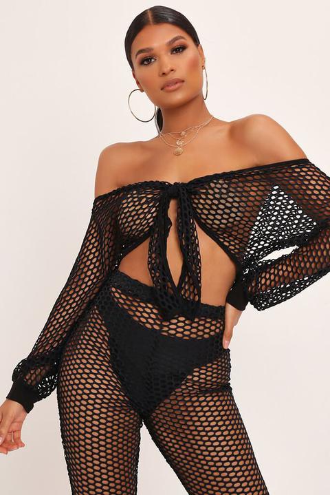 fishnet tie front top