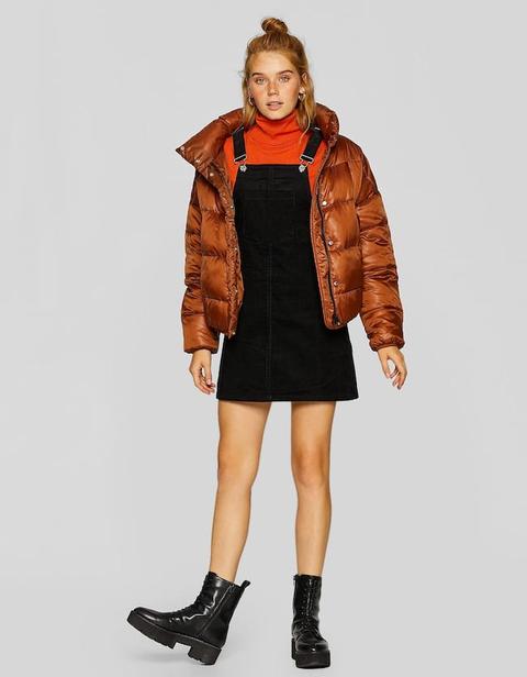 Corduroy Pinafore Dress In Black