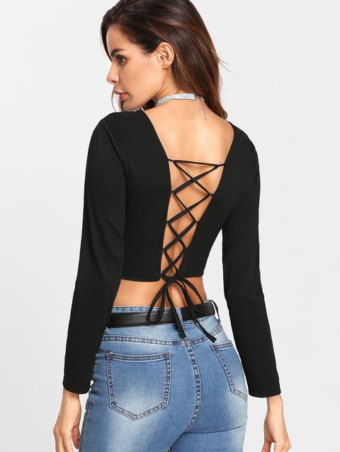 Lace Up Back Crop Tee