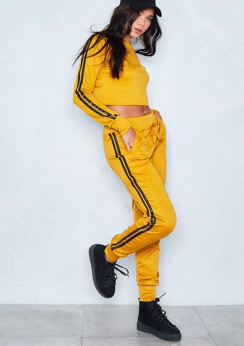 Laura Mustard Side Stripe Cropped Loungewear Set