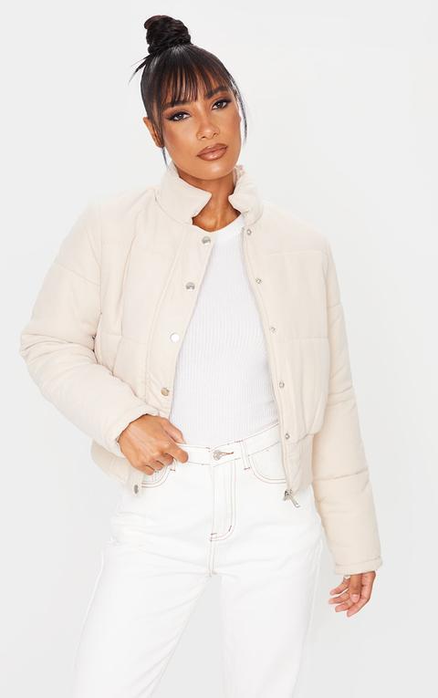 Beige Peach Skin Cropped Puffer Jacket