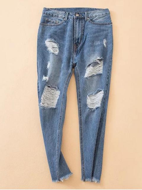 Deshilachados En Dificultades Hem Jeans Cónicos