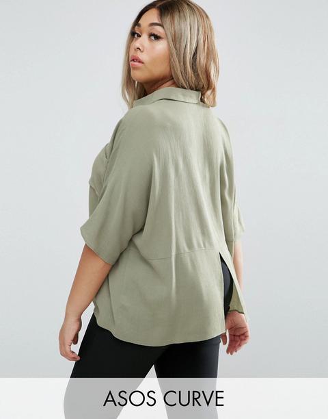 Camisa De Manga Corta Con Abertura En La Parte Posterior De Asos Curve