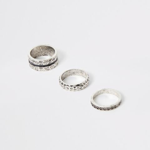 Silver Colour Textured Ring 3 Pack