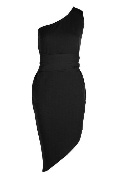 petite one shoulder asymmetric bodycon dress