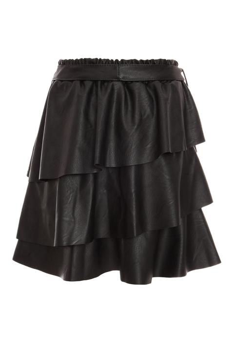 Black Faux Leather Frill Skirt from Quiz on 21 Buttons