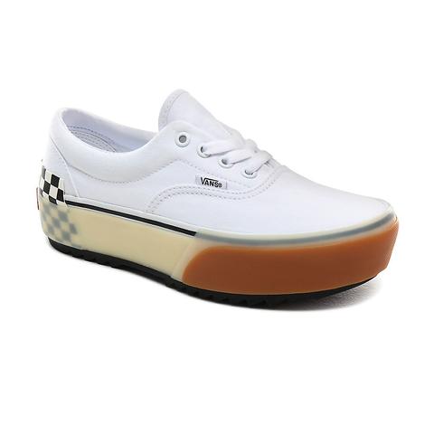 vans era stacked white trainers