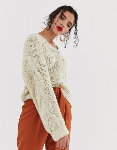 Asos Design Cardigan In Lofty Yarn With Volume Cable Sleeve