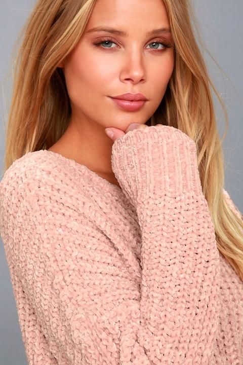 V Cute Blush Pink Chenille Knit Sweater