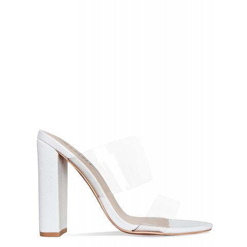Mia White Snake Clear Block Heel Mules