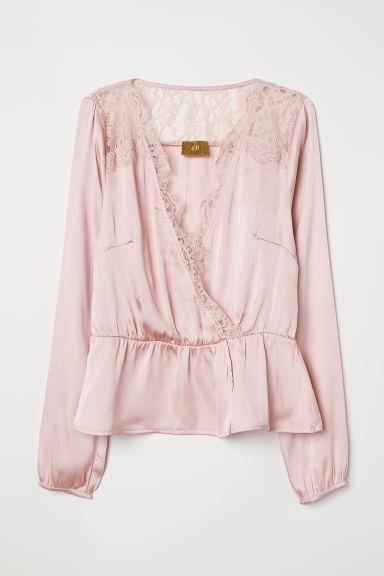 H & M - Camicetta Satin Con Scollo A V - Rosa