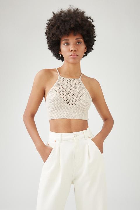 Top Cropped Crochet Tirantes