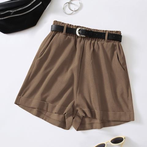 Corduroy Slant Pockets Belted Shorts