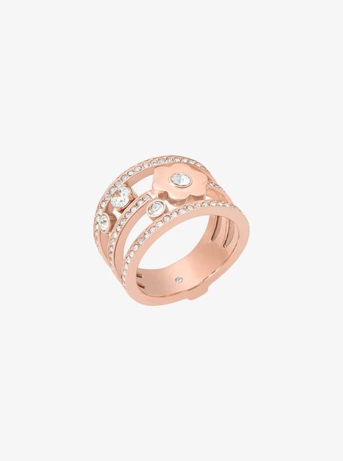 Anello Tonalità Oro Rosa Con Pavé E Motivo Floreale