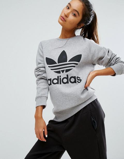 Adidas Originals - Felpa Stile Boyfriend Grigia Con Trifoglio - Grigio