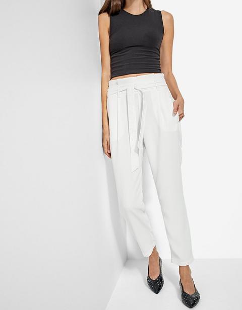 Pantaloni Paperbag Morbidi Ecru
