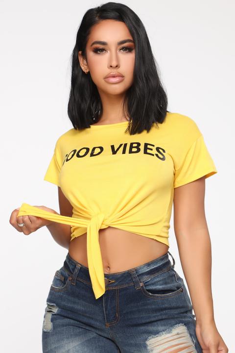 Good Vibes Short Sleeve Top - Mustard