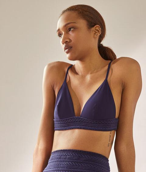 Sujetador Bikini Triangular, Bordados Y Nido De Abeja - Smock - 40 - Azul - Mujer - Etam