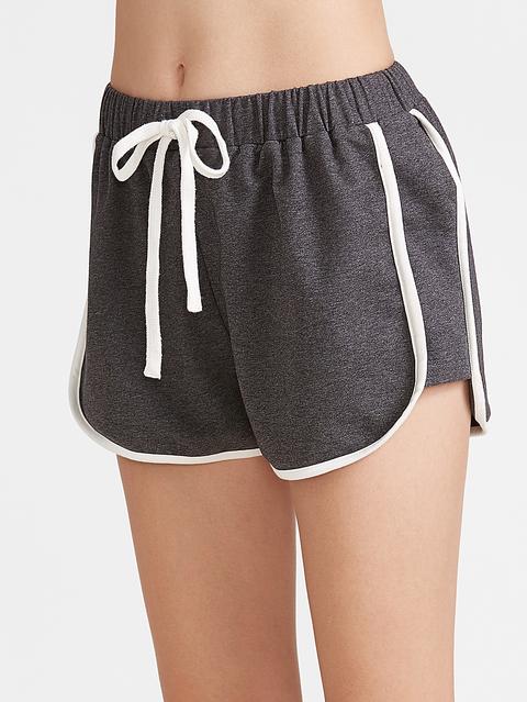 Dark Grey Contrast Binding Dolphin Shorts