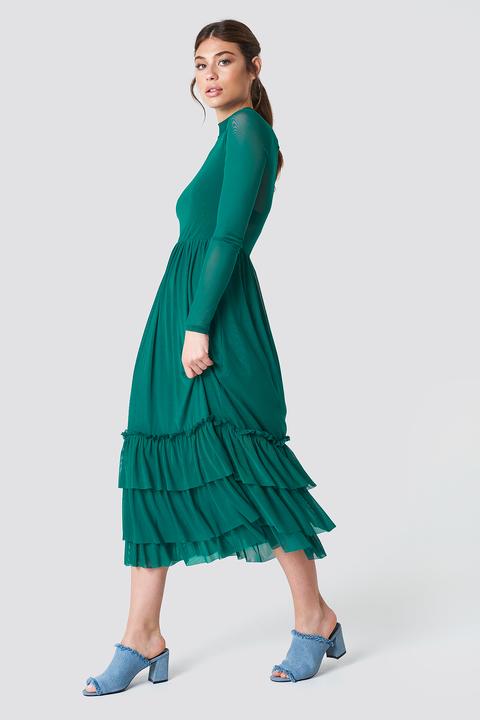 Na-kd Boho Mesh Frill Dress - Green