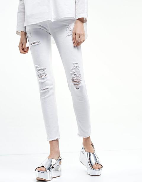 Denim Skinny Orlo Sfrangiato Bianco