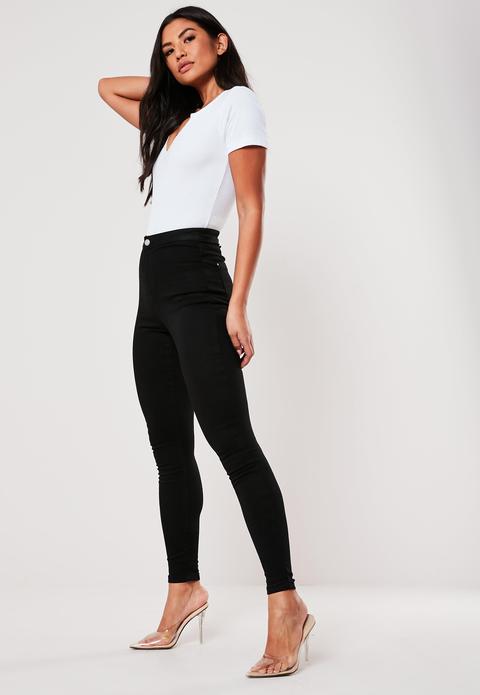 Jean Skinny Noir À Taille Haute Petite