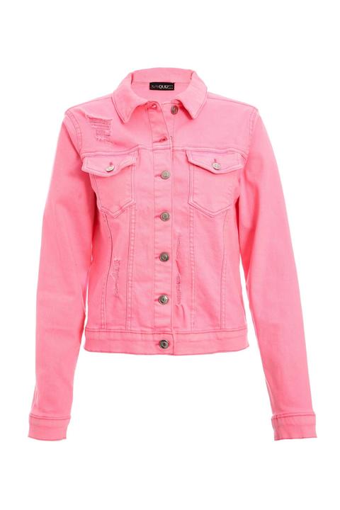 Neon Pink Denim Ripped Jacket from Quiz 