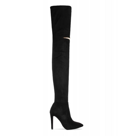 Arisha Black Suede Knee Zip Thigh High Boots