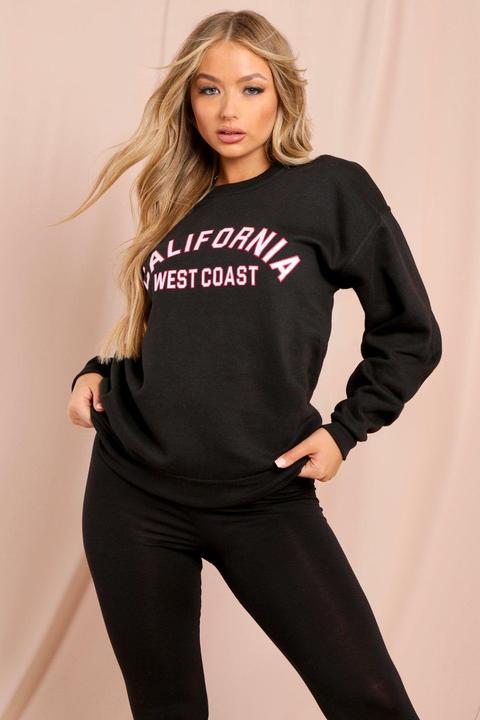 Womens Oversized California Slogan Sweatshirt Black