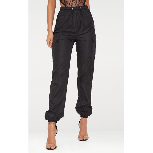 black toggle waist shell suit joggers