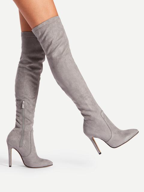 Pointed Toe Over Knee Heeled Boots