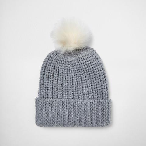 Grey Knit Bobble Hat