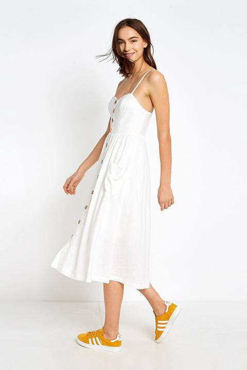 white button through midi dress