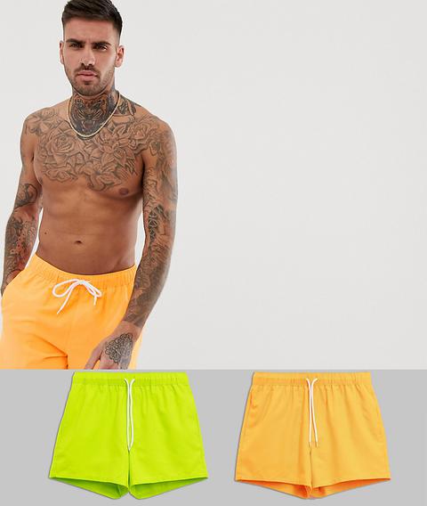 Asos Design - Confezione Multipack Da 2 Pantaloncini Da Bagno Corti Fluo - Risparmia - Multicolore