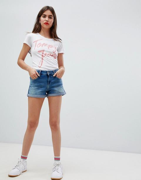 Shorts Vaqueros Con Bajo Vuelto De Tommy Jeans-azul