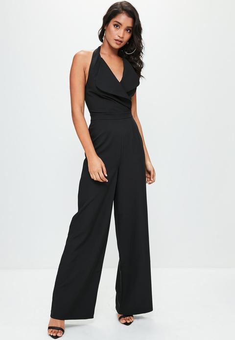 Black Tailored Large Lapel Jumpsuit, Black