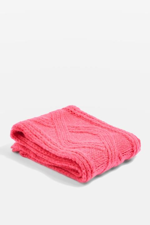 Womens Cable Knitted Scarf - Pink, Pink