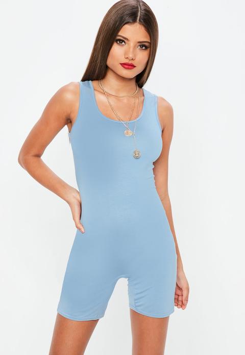 Blue Cycling Short Unitard Playsuit, Blue