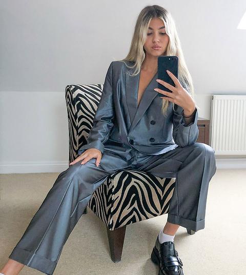 Collusion Oversized Dad Blazer In Grey Tonic